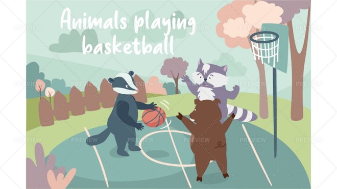 animals playing basketball clipart