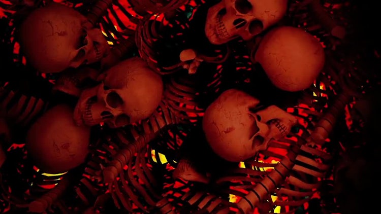 Side Moving Wall Of Skulls: Stock Motion Graphics