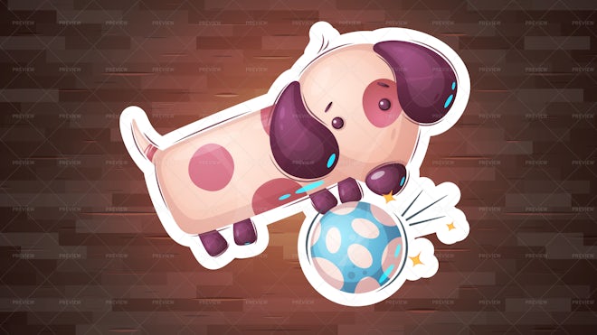 Dog With Football Cartoon Sticker - Graphics