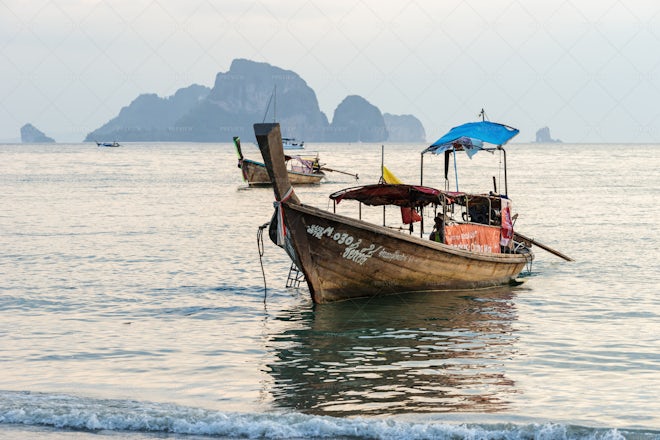 Traditional Thai Wooden Long-tail Boat - Stock Photos | Motion Array