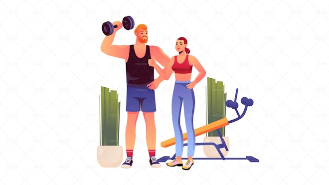 Man And Woman At A Gym Illustration - Graphics | Motion Array