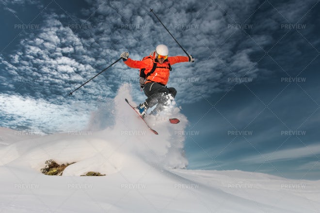 Miniature Man Skiing - Stock Photos