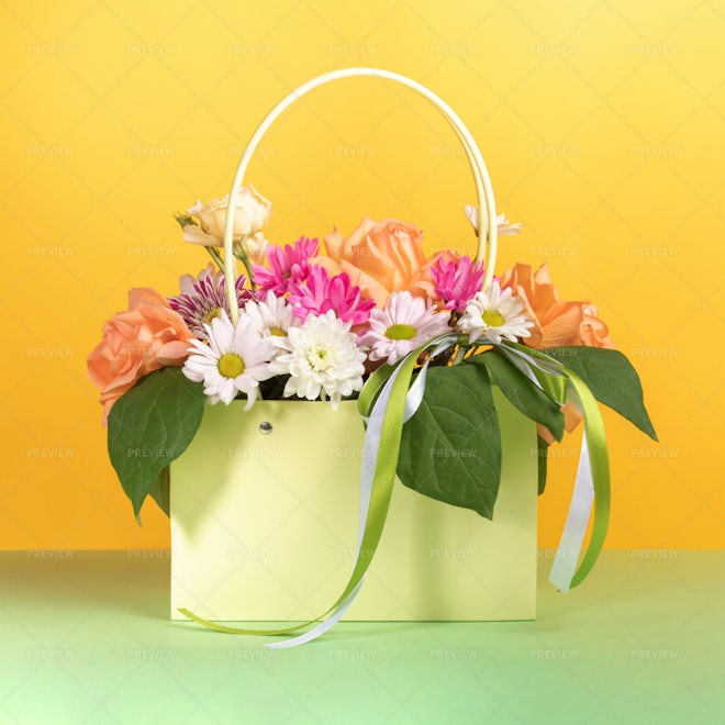Colorful Flower Bouquet In Paper Gift Bag Stock Photo Alamy, 43% OFF