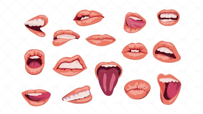 15 Female Mouths Set - Graphics | Motion Array