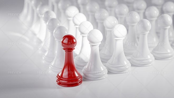 3D Rendering Front View of Many Pawn Chess with Leader in Front of