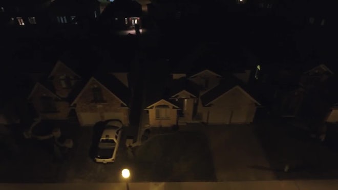 suburban neighborhood at night