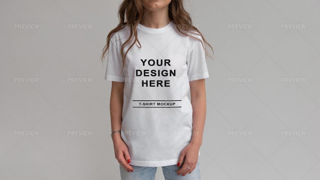 Set Of Isolated White Tshirt Or Realistic Apparel Stock