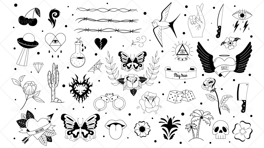 Neo tribal y2k tattoo heart and butterfly shape Vector Image