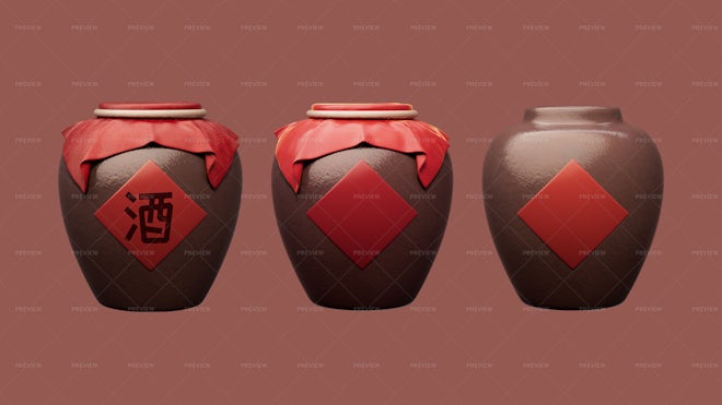 3 Ancient Chinese Wine Barrels - Graphics | Motion Array