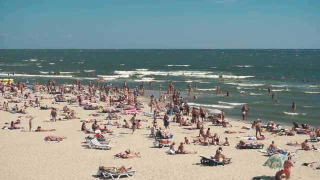 Coastline Crowded Beach: Stock Video