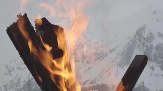 Bonfire On Mountain Background: Stock Video