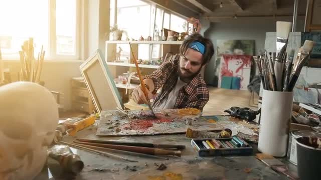 Painter Creates Picture: Stock Video