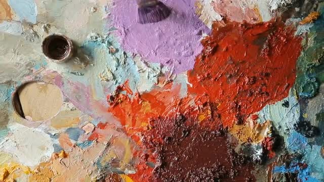 Close-up Of Paints On A Palette: Stock Video