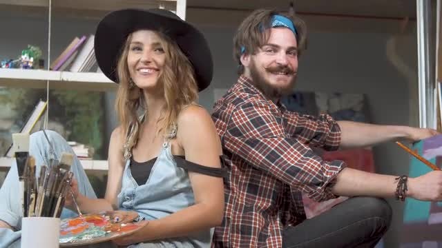 Couple Paint Together: Stock Video