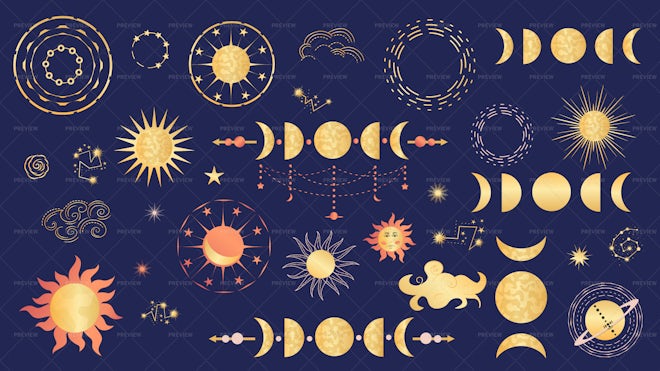 32 Mystical And Celestial Symbols - Graphics | Motion Array