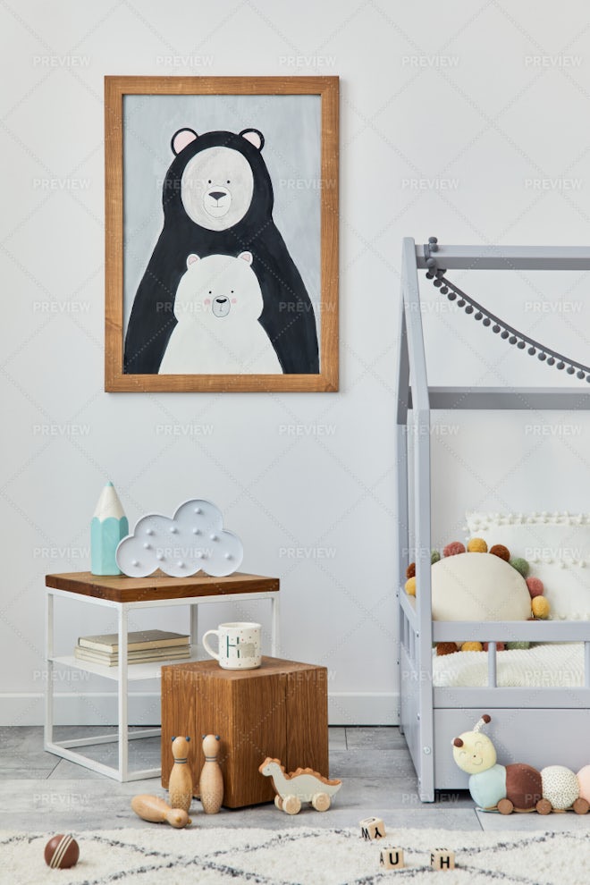 Cozy Kid Room With Poster - Stock Photos | Motion Array