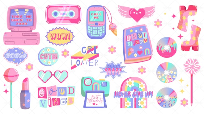 21 Colorful Y2K Style Stickers - Graphics