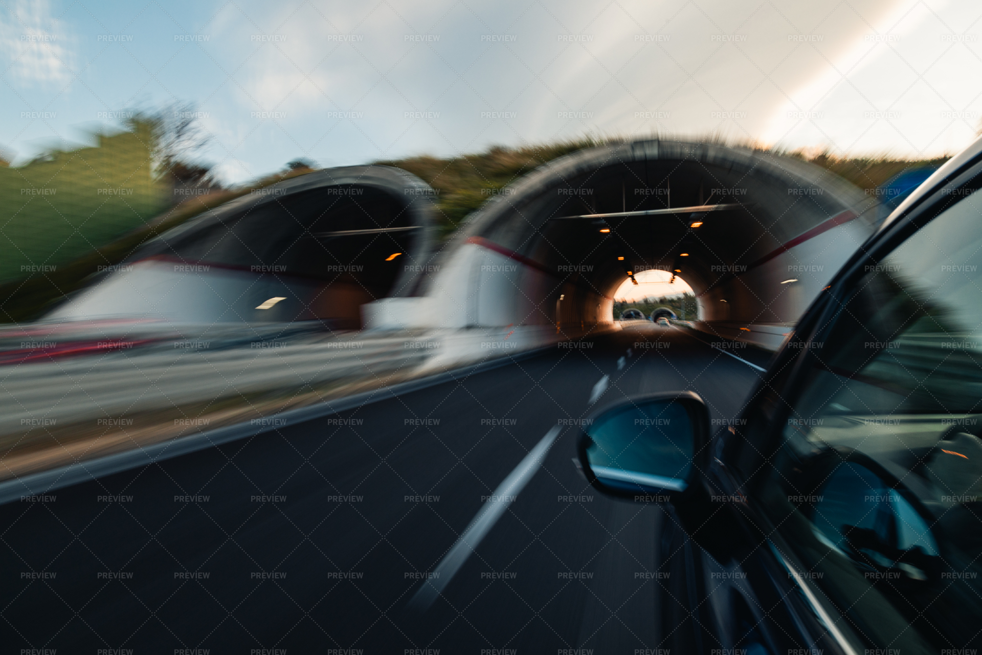 Car Driving Into A Highway Tunnel - Stock Photos | Motion Array