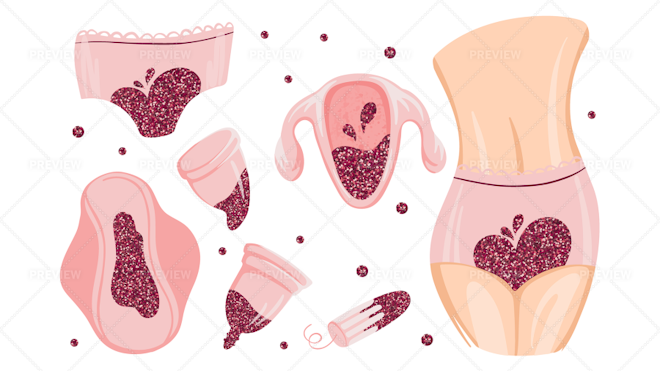 Period panties. Female's hygiene product. Menstruation concept. Vector  illustration, flat design Stock Vector