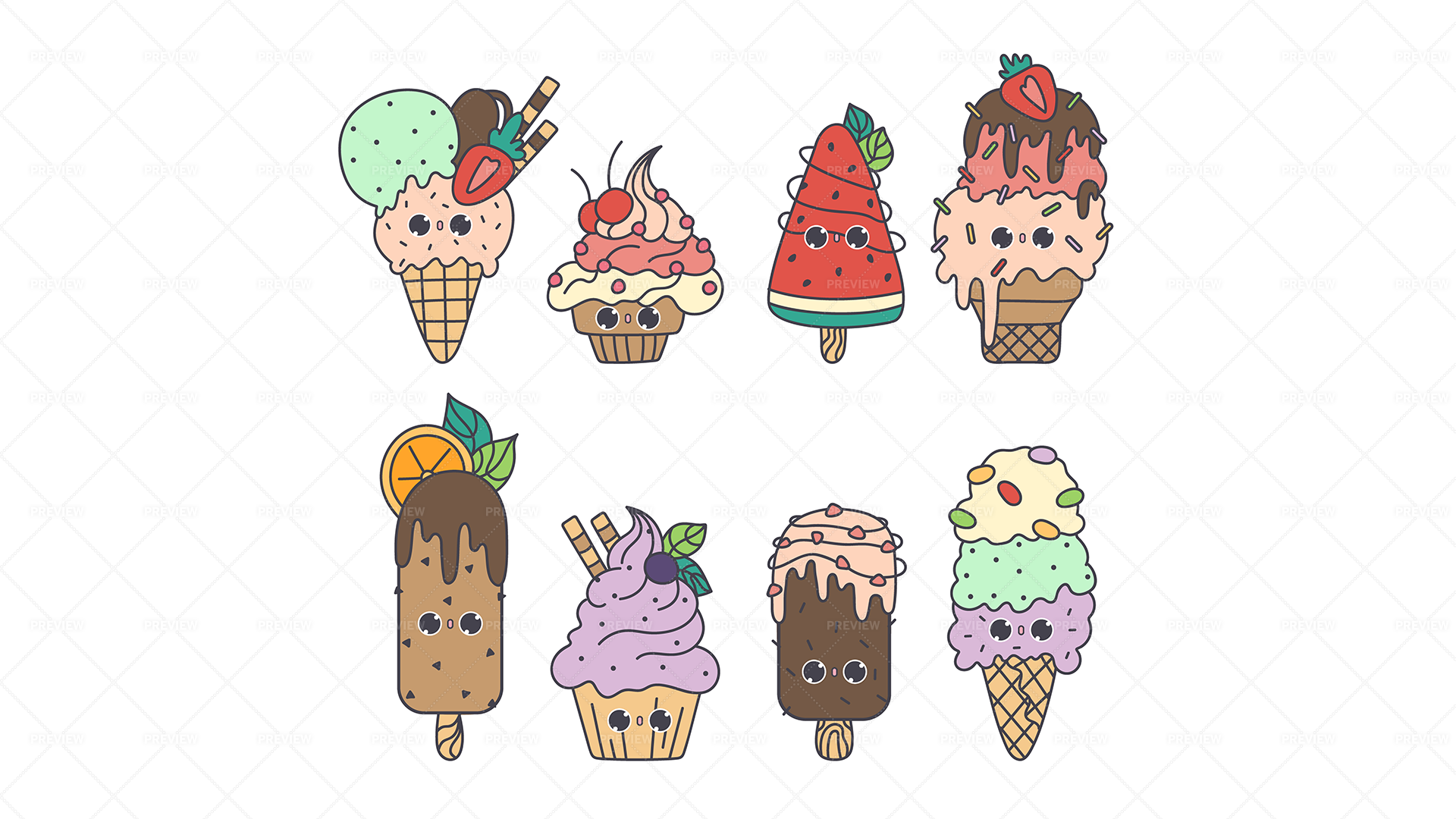Ice cream cone cute kawaii cartoon Stock Vector Image & Art - Alamy