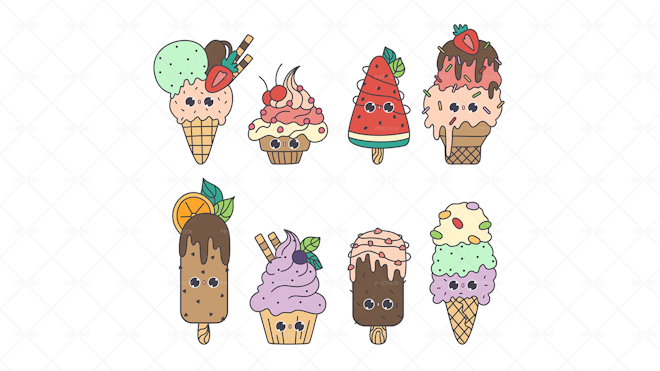 Cute ice cream Kawaii Doodle clipart, cute vector clipart, digital  download, cute sticker