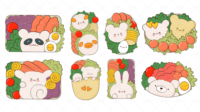 Seamless pattern with kawaii bento graphics Vector Image