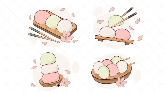 Draw funny kawaii Japan tradition sweet mochi vector illustration