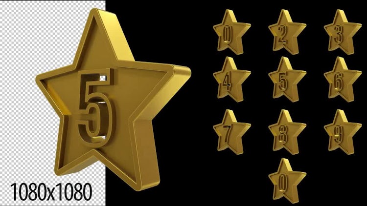 3D Gold Star Numbers Loop: Stock Motion Graphics