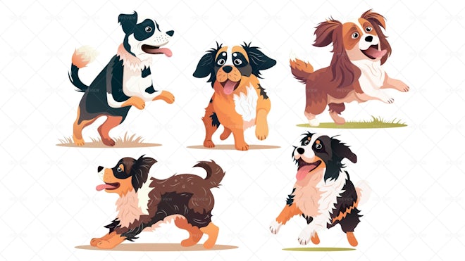 5 dogs clipart animated