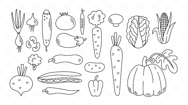 20 Vegetable Doodles - Graphics | Motion Array