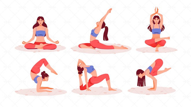 6 Yoga Poses Illustrations - Graphics