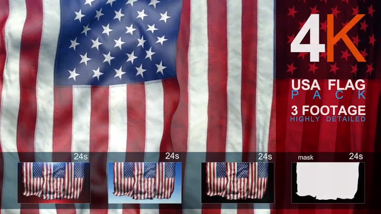 4K 3Usa Flag Pack : Stock Motion Graphics