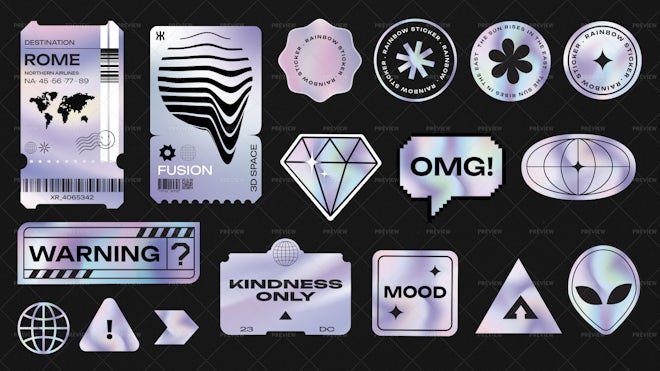 17 Neon Hologram Sticker Templates - Graphics