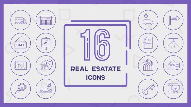 16 Real Estate Icons: Motion Graphics Templates