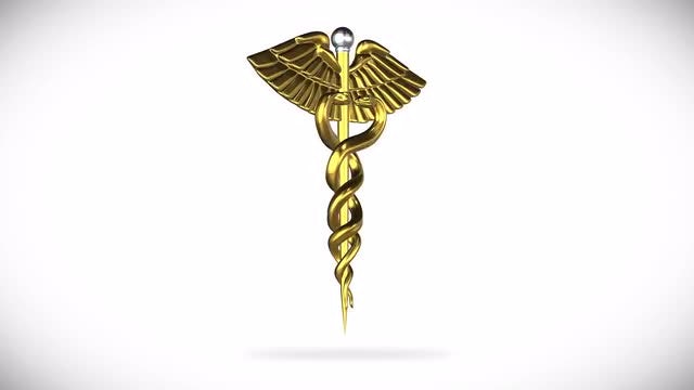 4K Golden Caduceus Medical Symbol: Stock Motion Graphics
