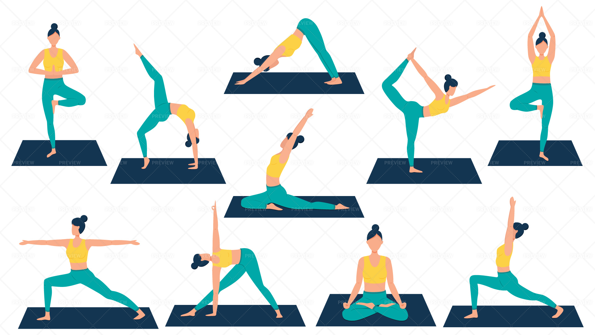 A set with yoga poses. The child is engaged in sports.: Graphic #165354057