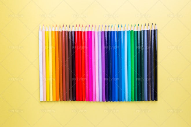 Colored Pencils In A Row - Stock Photos