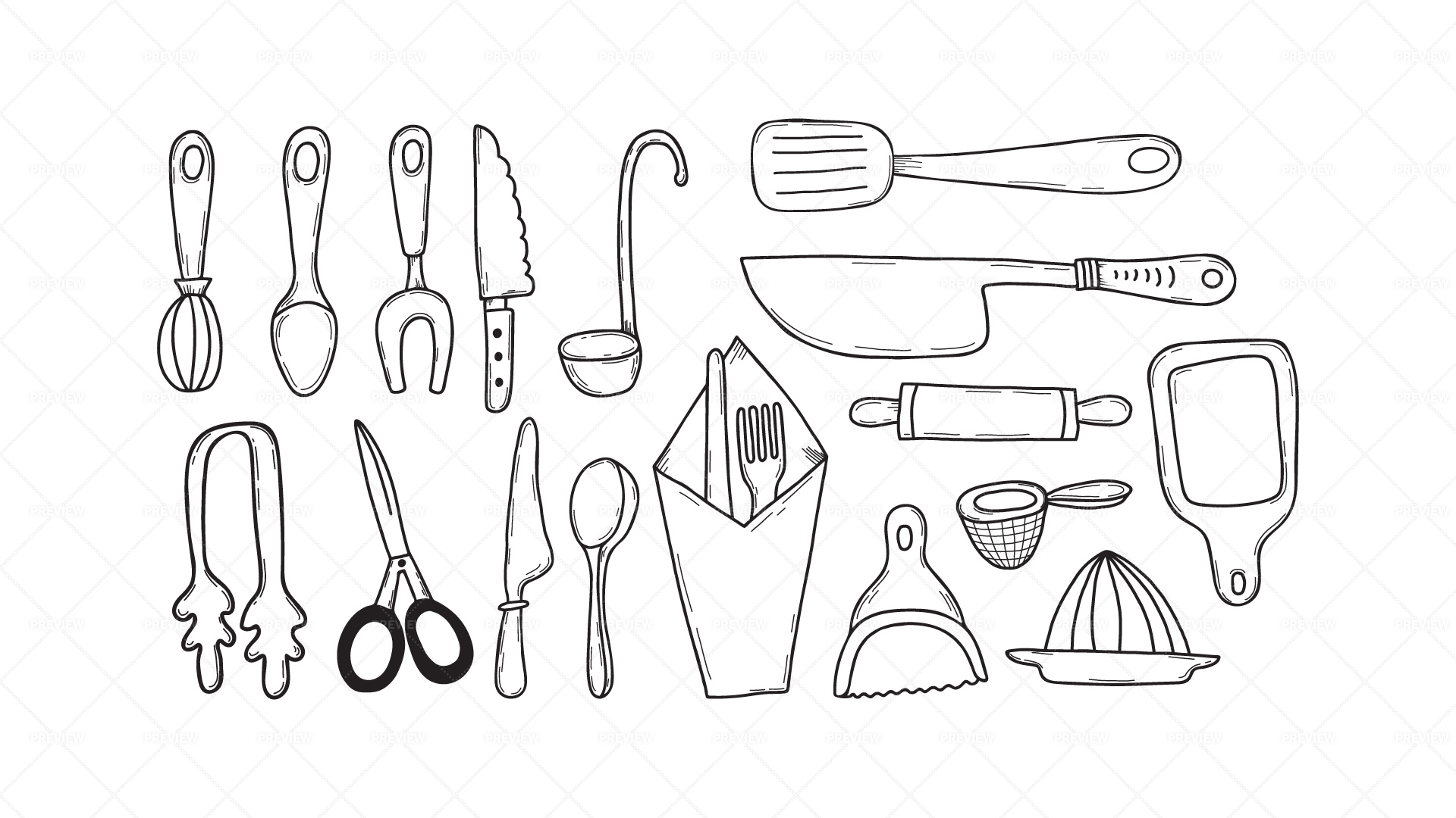 Hand drawn doodle sketch kitchen utensils for cooking Bon Appetit. - Stock  Image - Everypixel
