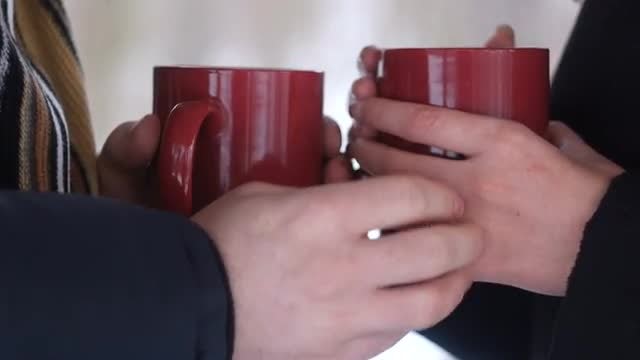 Couple Drinking Hot Tea: Stock Video