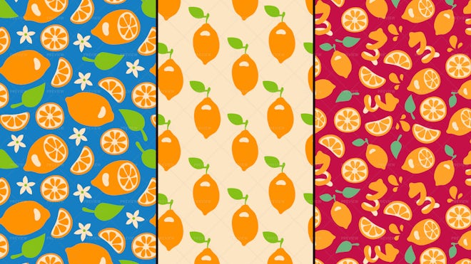 3 Citrus Fruits Seamless Patterns - Graphics | Motion Array