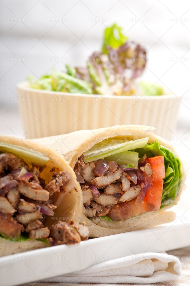 Shawarma Chicken Pita Wrap - Stock Photos | Motion Array