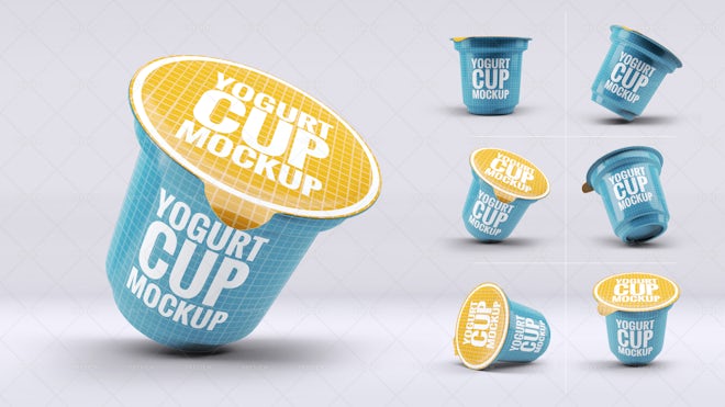 Four Plastic Containers for Yogurt Mockup