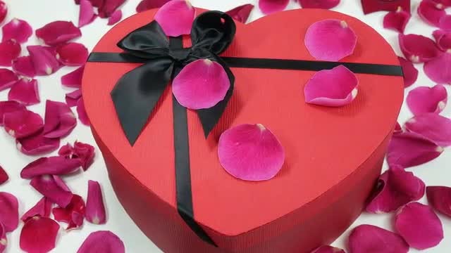 Rose Petals On Gift Box: Stock Video