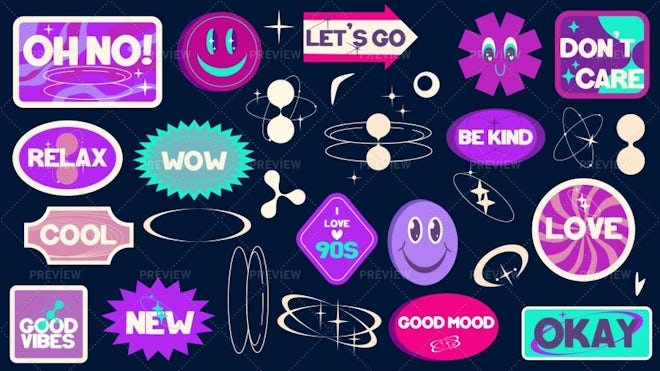 33 Trendy Y2k Stickers Pack - Graphics