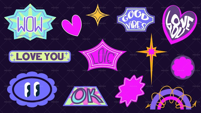 A set of y2k stickers with text motivational Vector Image