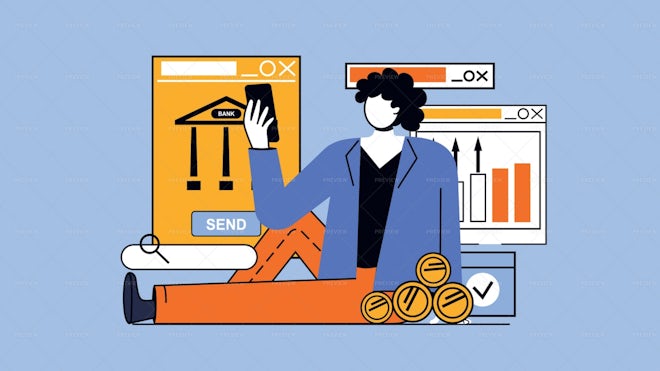 Mobile Banking Scene Illustration Graphics Motion Array Mobile Banking Scene Illustration Graphics Motion Array