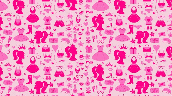 hand drawn seamless graphic pink pattern of girl stuff woman things fashion  vector object. Lady accessories background 21686716 Vector Art at Vecteezy