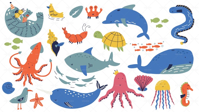 animated sea creatures clipart