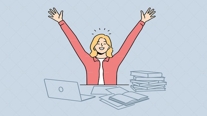 Overjoyed Woman Excited With Finish Task - Graphics | Motion Array