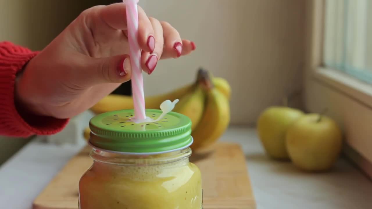 Putting Straw Into Smoothie Stock Video Motion Array